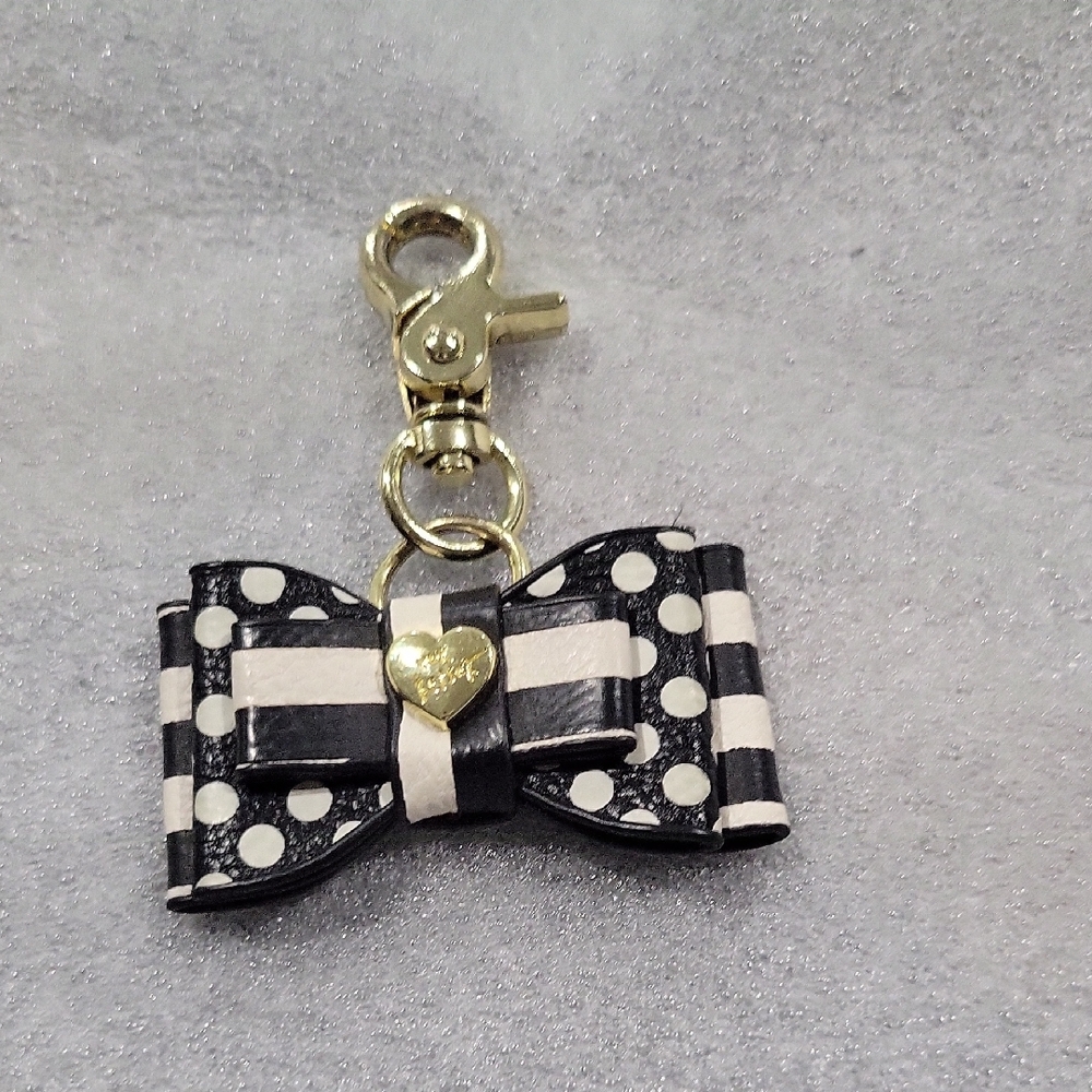 Betsy Johnson Black White Polka Dot Bow handbag Charm/Tag